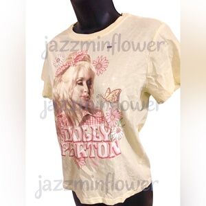 Dolly Parton red gingham flowers butterfly print yellow tshirt size XL brand new
